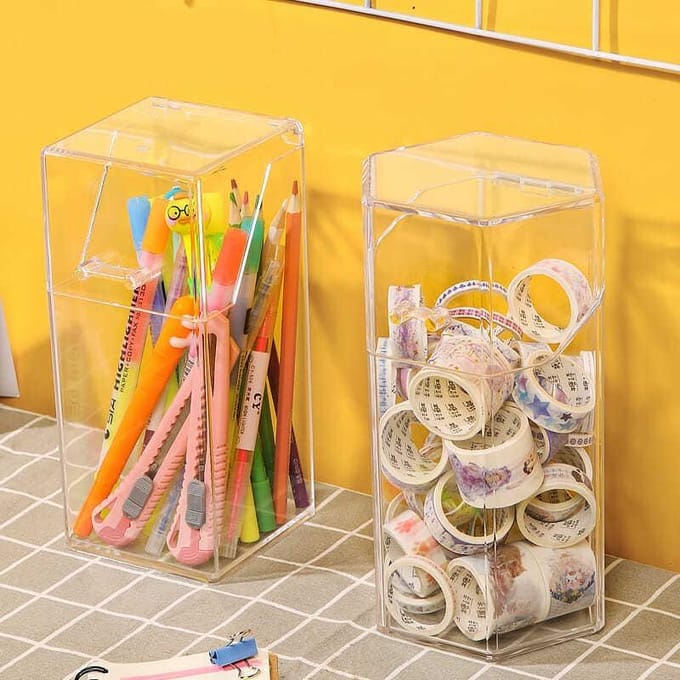 Organisateur De Bureau Maison Bureau Boîte De Rangement Acrylique Transparent Multifonction Porte-Stylo Papeterie Stockage Étanche À La Poussière white