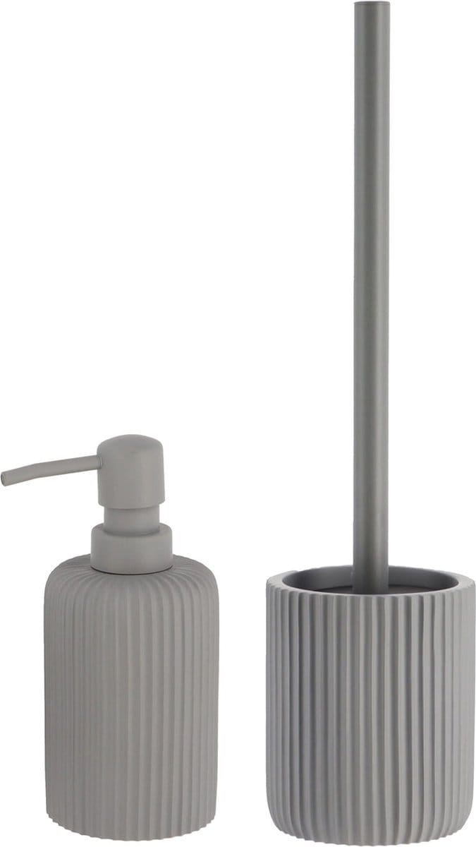 Tendance Badkamer accessoires set 2-delig - Polyresin - grijs - geribbeld - luxe set