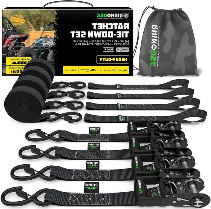 Ratchet Straps Set - Spanbanden Tie-downs - Vervoer Zekeren - EZ-Release Systeem - 4 stuks 4.5m - Zwart