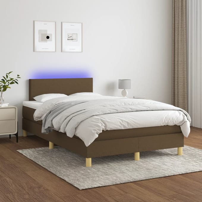 vidaXL - Boxspring - met - matras - en - LED - stof - donkerbruin - 120x200 - cm