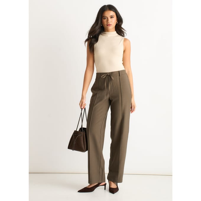 Marl Grey Broek met elastische tailleband en trekkoord