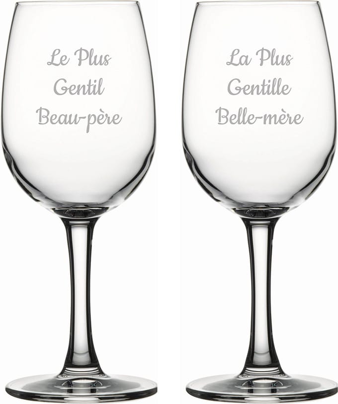 Witte wijnglas gegraveerd - 26cl - Le Plus Gentil Beau-père & La Plus Gentille Belle-mère