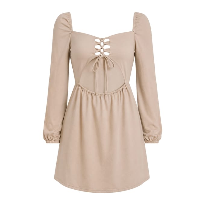 Missy Empire Dames-minijurk met lange mouwen van Up Front (Licht Beige)