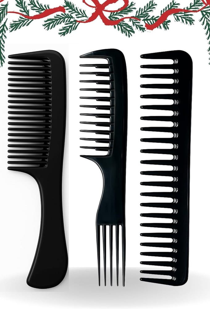 Set van 3 Brede Kammen voor Krullend Haar, Volume en Textuur Styling