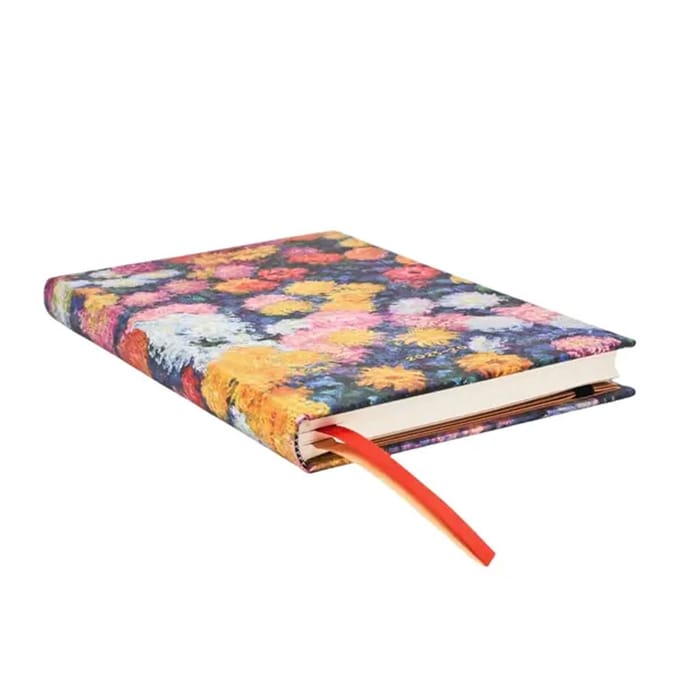 2026 Monet's Chrysanthemums Midi 18-month Horizontal Hardcover Flexi Dayplanner 2025-2026 (elastic Band Closure)