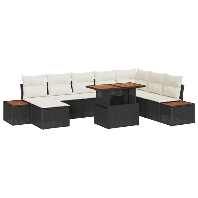 vidaXL - Tuinbank - Set - 9 - st - Zwart - en - Beige