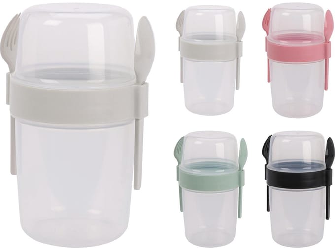Saladebeker kunststof met bestek 1100ml