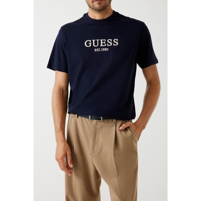 GUESS Cn Ss Embroidery Log Smart Blue Taglia: M | Magliette basic Outlet | Uomo | Blu