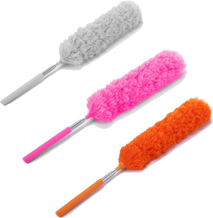 3x Microvezel Stofdoeken Set met Uitschuifbare Telescoopstang - Wasbaar & Flexibel Stofwisser