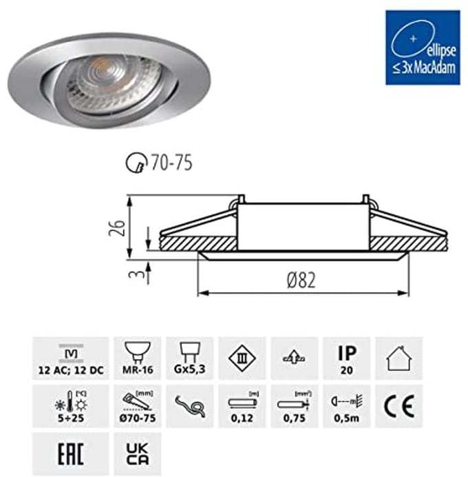 Draaibare inbouwlamp - LED GX5.3 50W - Geborsteld Aluminium