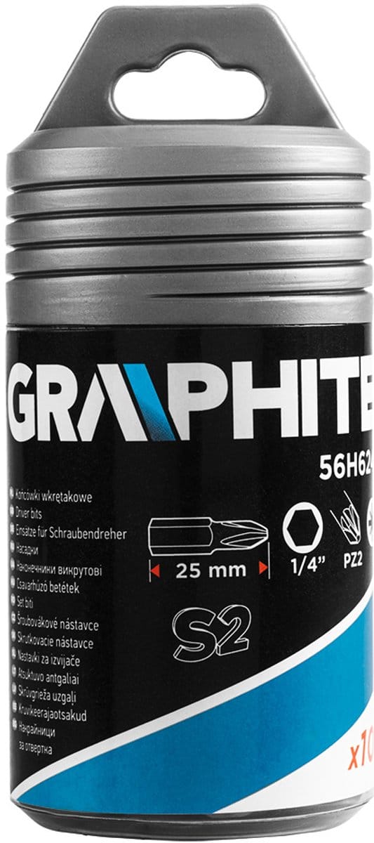 GRAPHITE Serie - Schroefbit PZ2 - 25mm - Honderd Stuks - S2 Staal