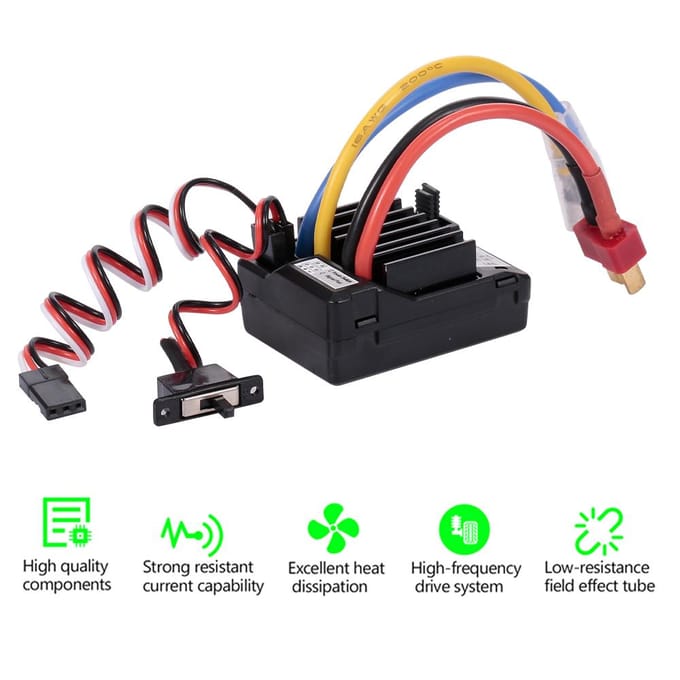 AX-D60A 60A waterdichte geborstelde ESC-snelheidsregelaar voor 1/10 RC-auto zwart