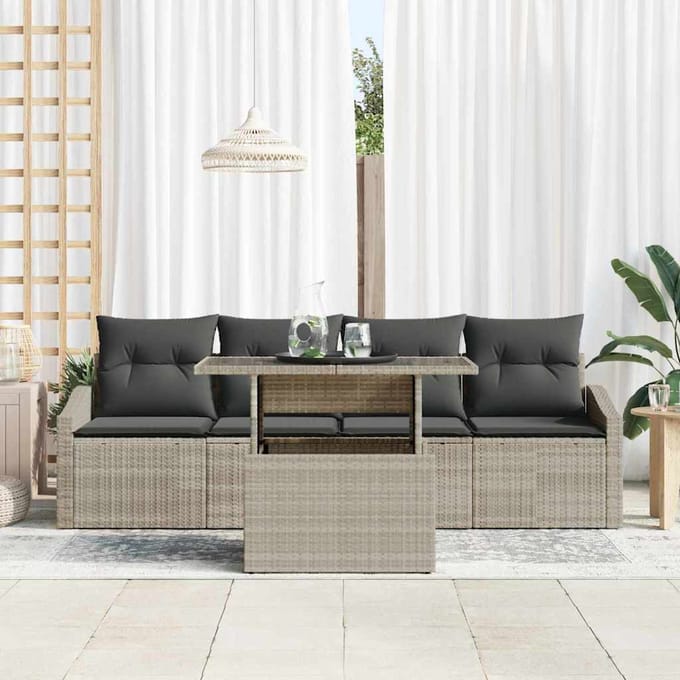 vidaXL Tuinbank Set met kussen 5 pcs Lichtgrijs poly rattan