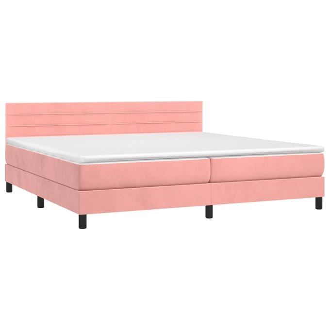 vidaXL - Boxspring - met - matras - en - LED - fluweel - roze - 200x200 - cm