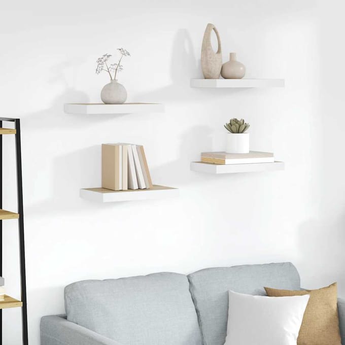 vidaXL - Wandschappen - zwevend - 4 - st - 40x23,5x3,8 - cm - MDF - eikenkleurig - en - wit