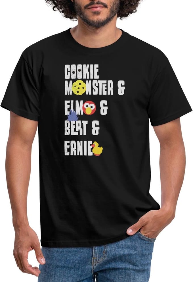 Sesamstraat Cookie Monster & Elmo & Bert & Ernie T-Shirt Heren