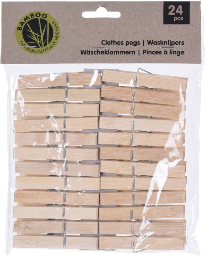 Wasknijpers naturel - 72x - bamboe hout - 7 cm - houten knijpers