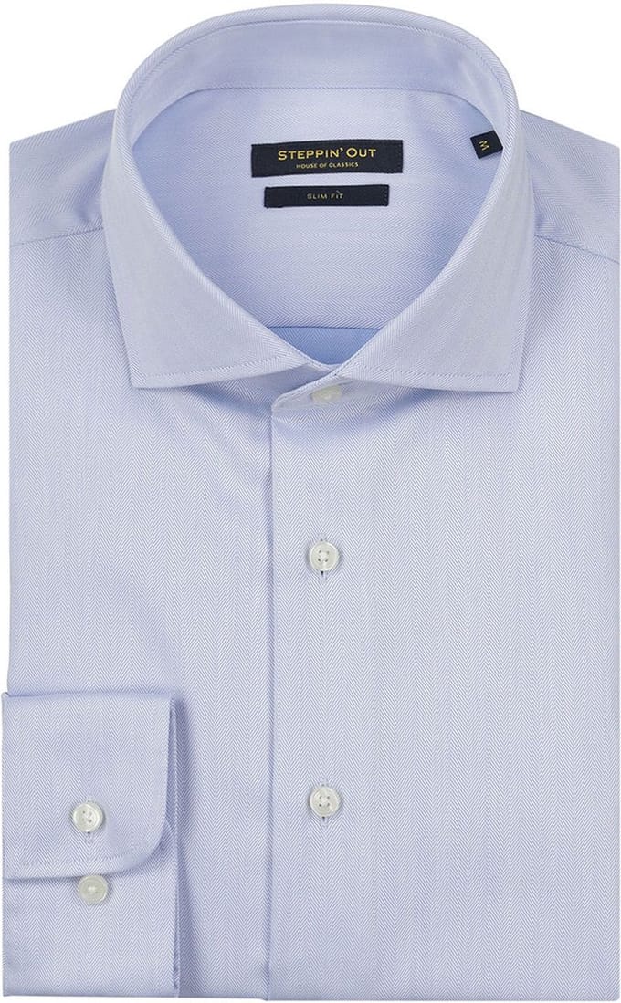 Steppin' Out Overhemd Slim-Fit Herringbone Lichtblauw - Maat 3XL - Heren