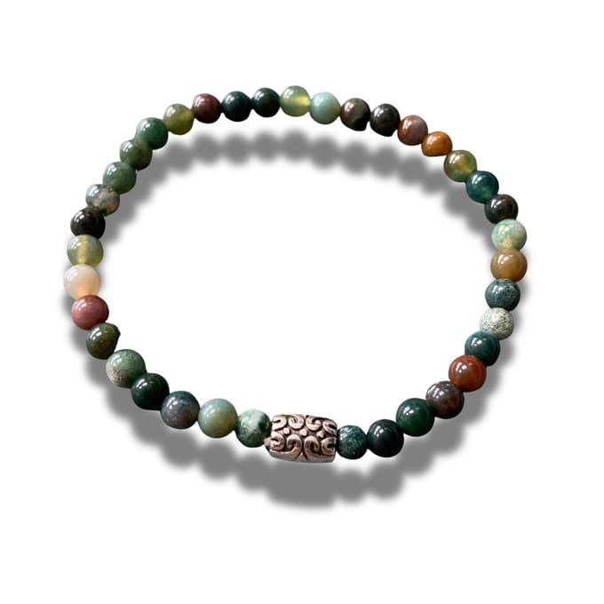 Armband - natuursteen - India agaat - zilverkleurig element - 4 mm 17 cm