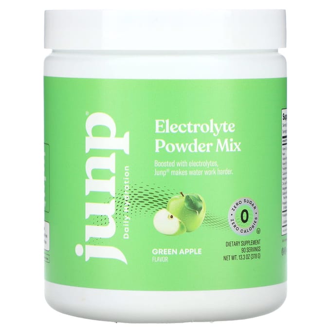 JUNP Hydration, Elektrolytenpoedermix, Groene Appelsmaak, 370 gram (378 gr)