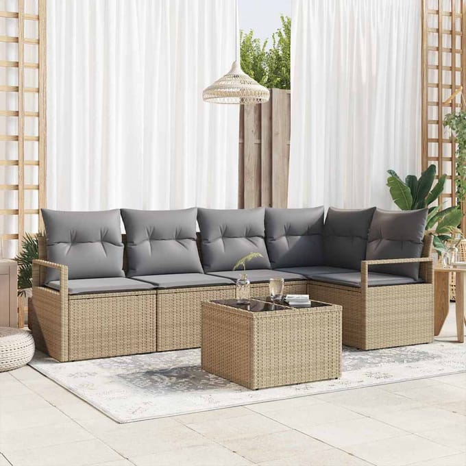 vidaXL Bankstel 6 st Beige poly rattan