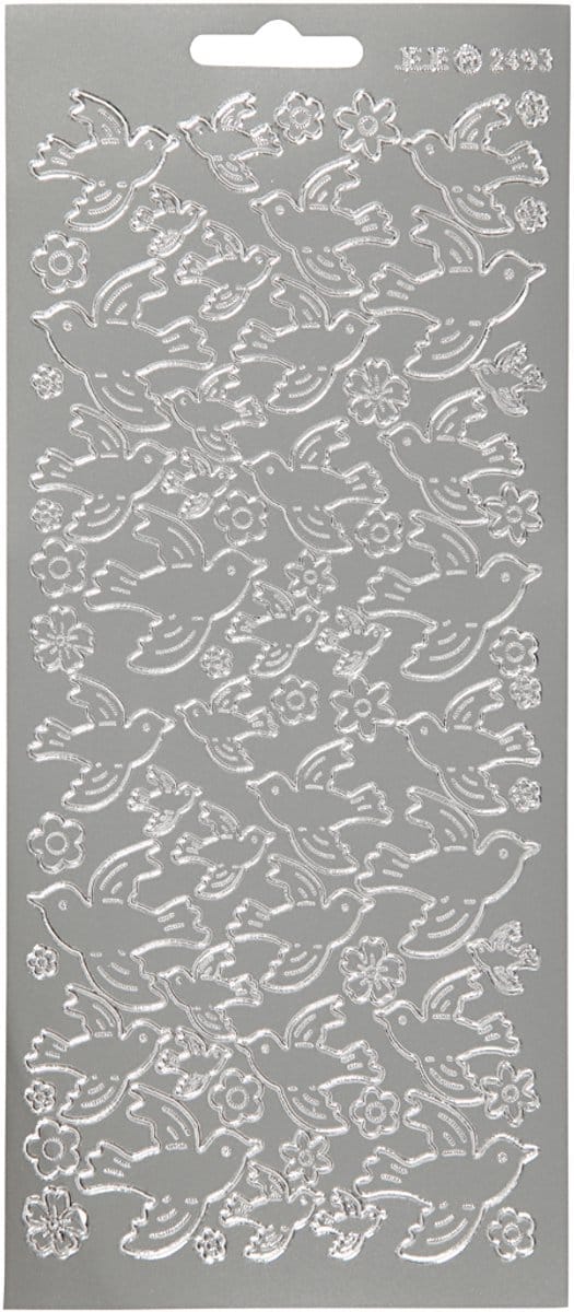 Stickers, duiven, vel 10x23 cm, zilver, 1 vel