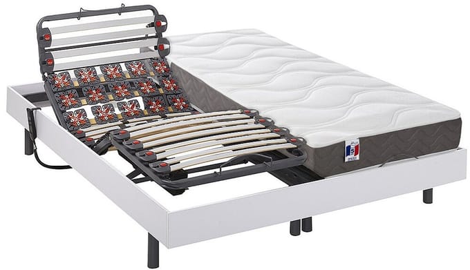 Vente-unique Bed met elektrische lattenbodem stof wit 2 x 80 x 200 cm