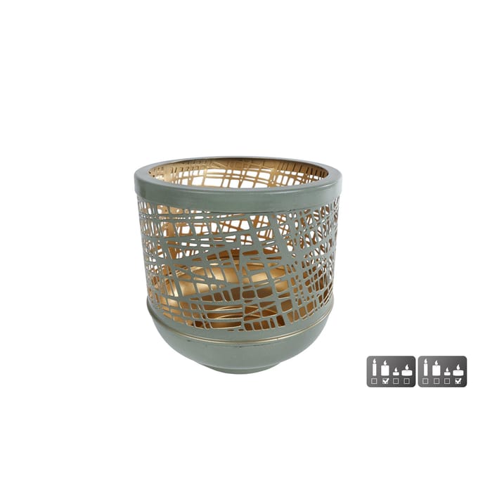 Windlicht Heidi S groen/goud metaal 14x14x14cm