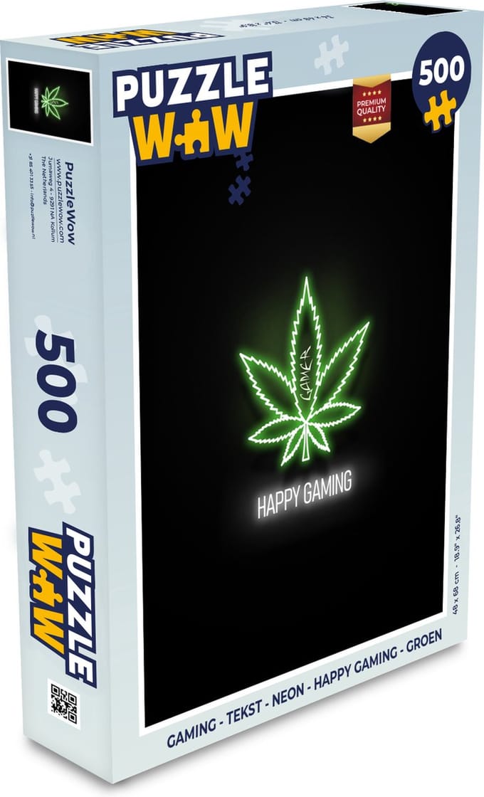 Puzzel Gaming - Tekst - Neon - Happy gaming - Groen - Legpuzzel - Puzzel 500 stukjes