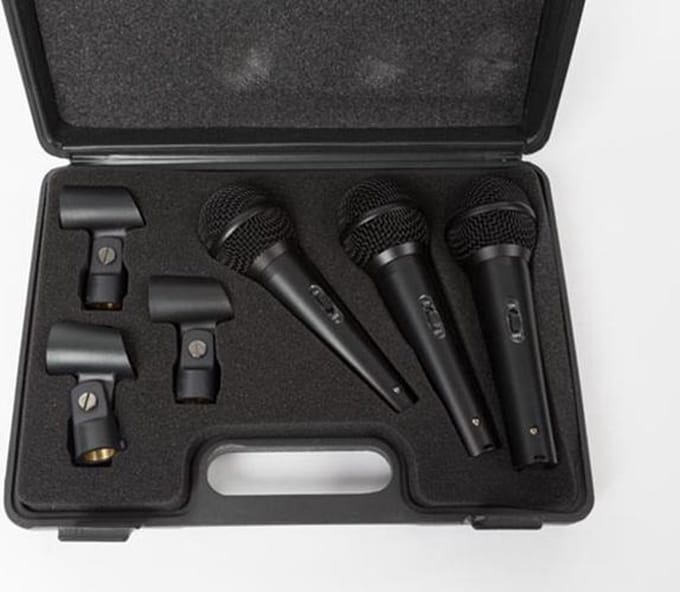 Velleman SET MET 3 DYNAMISCHE MICROFOONS - ZWART - in PLASTIC KOFFER (HQMC10007)