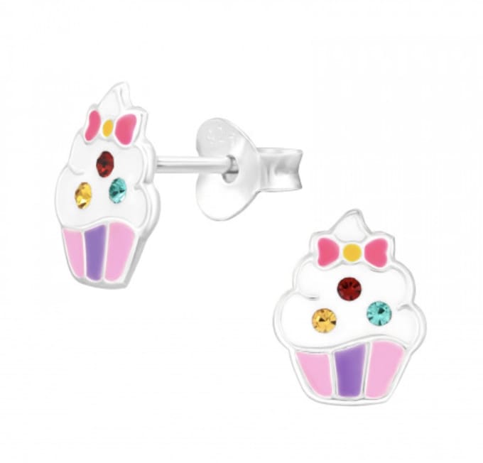 WeLoveSilver - zilveren oorstekers - cupcake design - kristallen