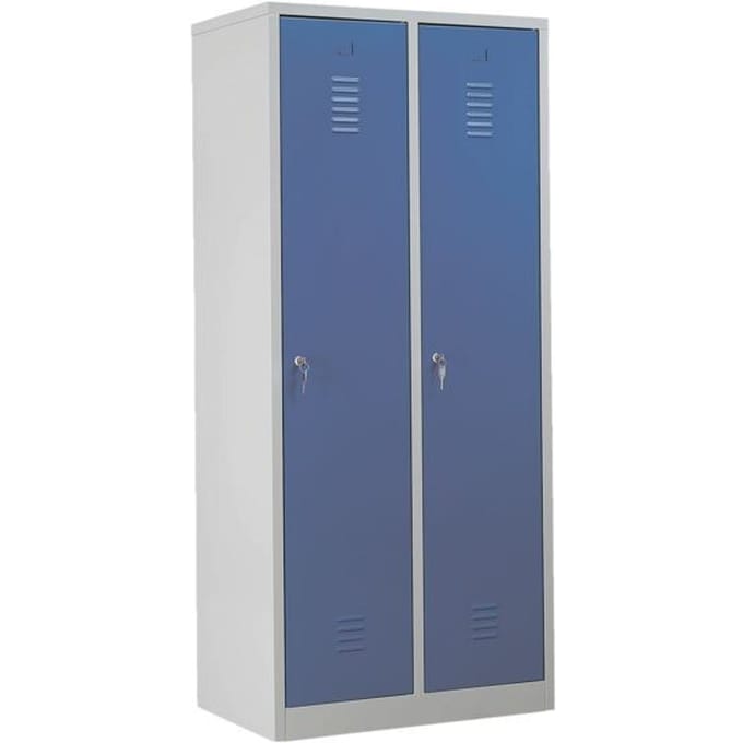 Kledinglocker, 2 deuren, B 800 x H 1800 mm cilinderslot, lichtgrijs/blauw