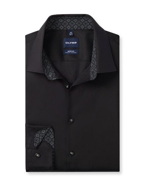 OLYMP No. Six Overhemd, Super Slim, Kent, Zwart