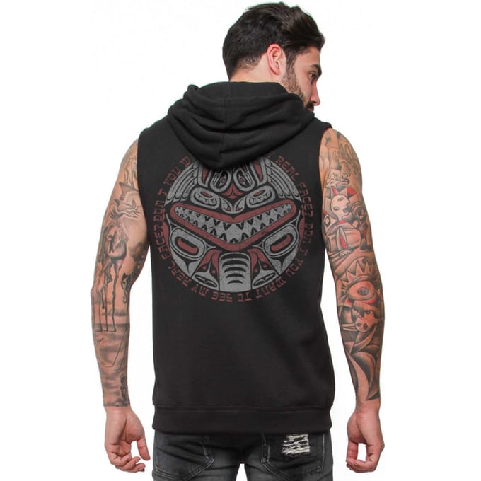 Outer Vision Bodywarmer - Hawaiian Mask mannen vest met capuchon - M - voor Mannen - zwart