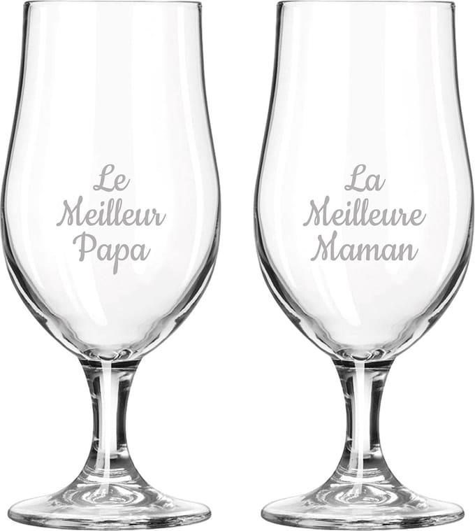Bierglas op voet gegraveerd - 49cl - Le Meilleur Papa & La Meilleure Maman