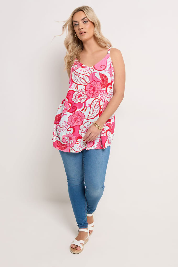 Yours Roze Cami Vesttop Met Bloemenprint Size 46
