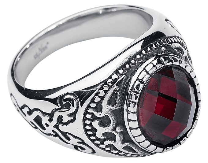 etNox hard and heavy - Gothic Ring - Dark Ruby - zilverkleurig-rood