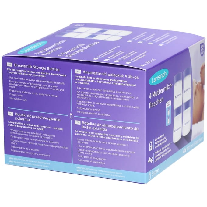 Lansinoh 4 x 160 ml Natural Wave Bewaarflesjes voor Moedermelk