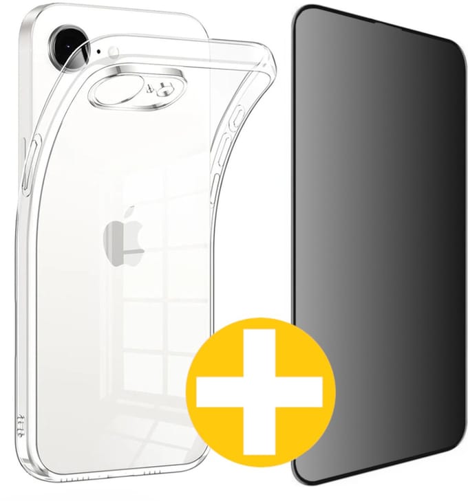 Hoesje en Privacy Screenprotector Combi Geschikt Voor iPhone 17e / 16e - Transparant Hoesje + Privacy Glas