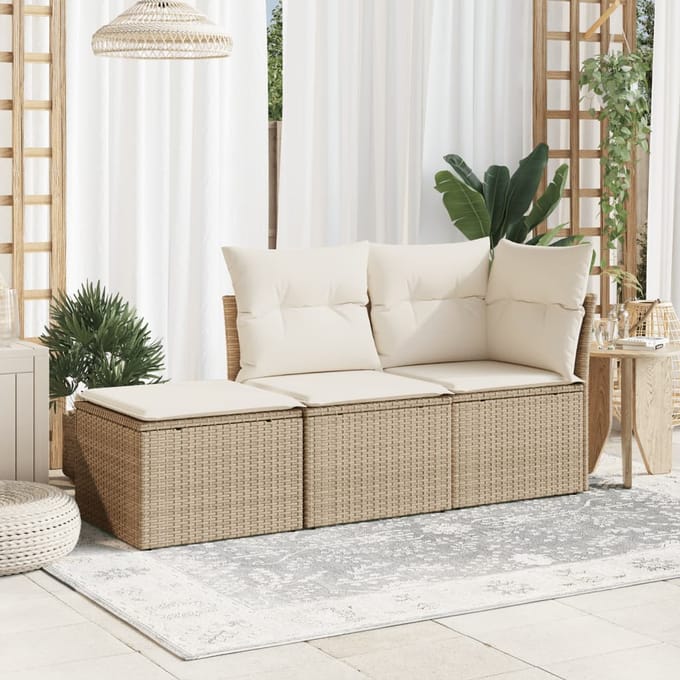 vidaXL - Tuinkruk - met - kussen - 55x55x37 - cm - poly - rattan - beige