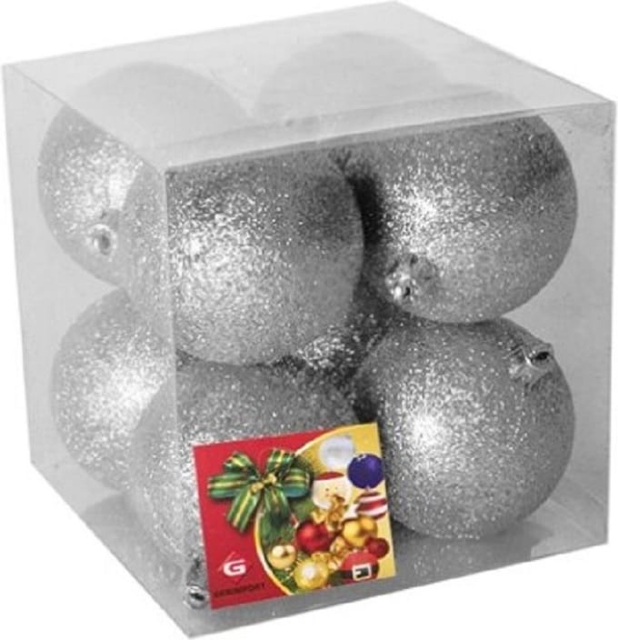 Gerimport Kerstballen - 8x st - zilver - glitters - 7 cm - kunststof - kerstversiering