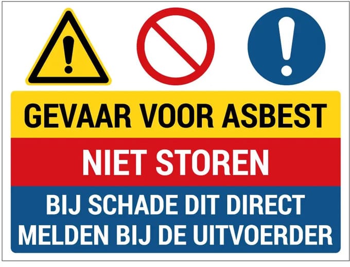 Niet storen gevaar voor asbest sticker | 40 x 30 cm