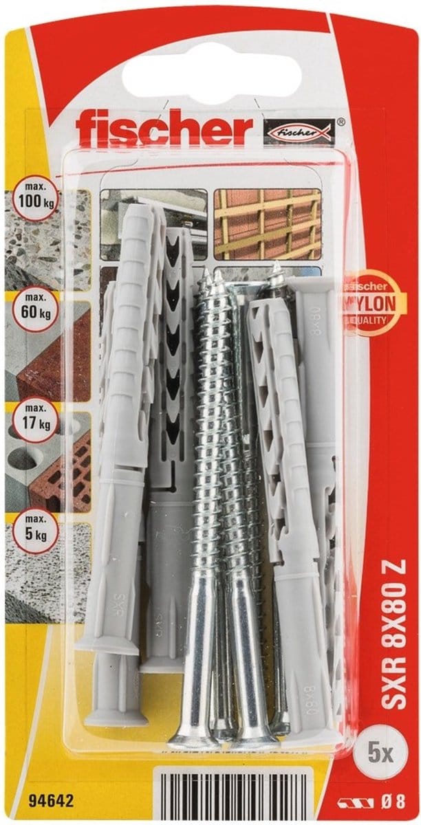 Fischer Constructieplug Sxr Nylon - Diam. 8x80mm - 5 Stuks