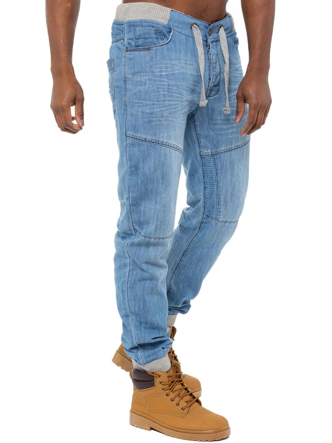 Enzo| Heren Denim Cuffed Jogger Jeans - Lichtblauw