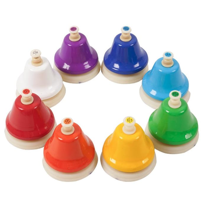 Sonnette à main 8 notes Jouet musical pour enfants Ensemble d'instruments de percussion arc-en-ciel Sonnette 8 tons Hochet rotatif Jouet éducatif pour débutant Cadeau