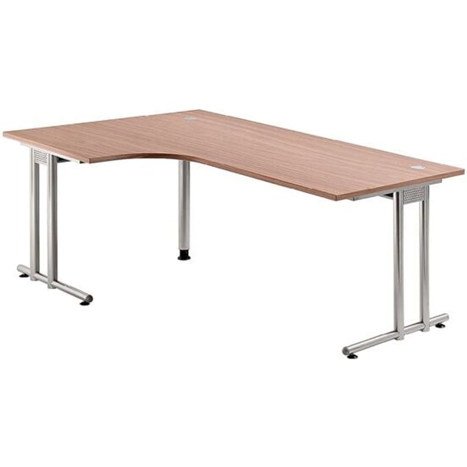 Hoekig bureau 90° JENA, C-voet, links te monteren, B 2000 mm, notenhouten afwerking