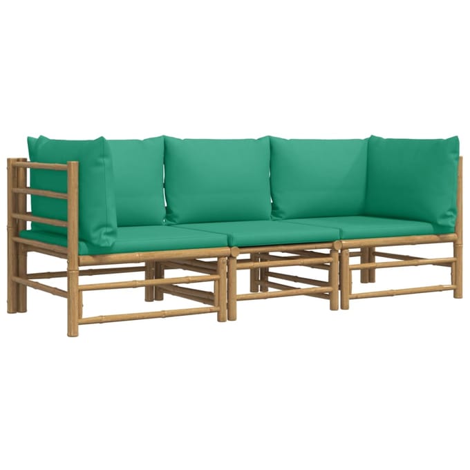 vidaXL - 3-delige - Loungeset - met - kussens - bamboe - groen