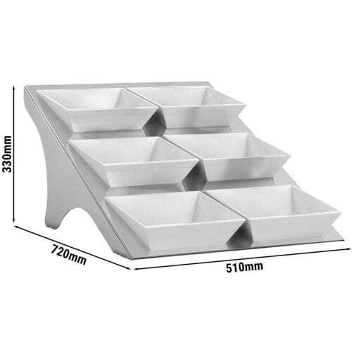 GGM Gastro Etagerie / Buffetständer - Chrom - inkl. 6 Melaminschalen - eckig Zilver / Wit