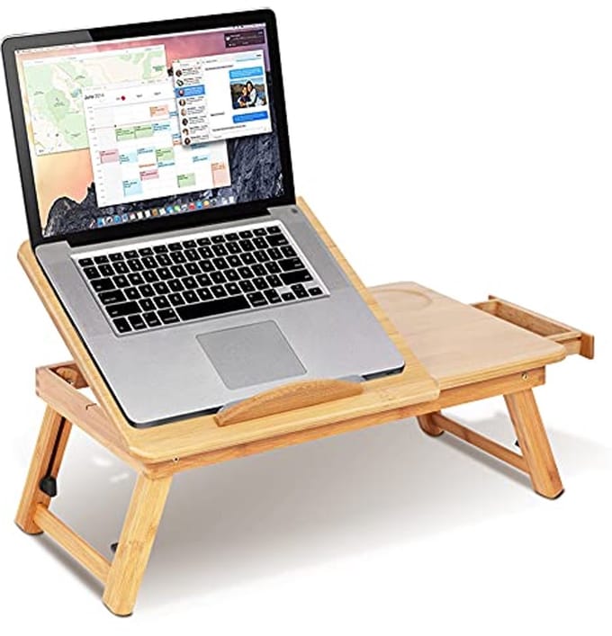 Opvouwbare Bamboe Bedtafel met Inklapbaar Deksel en Lade