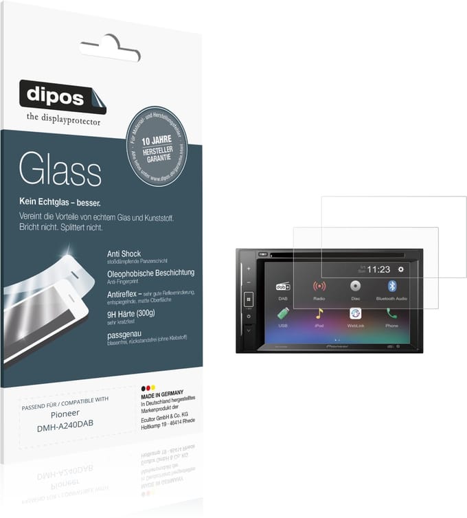 dipos – 2x Matte Pantserfolie geschikt voor Pioneer DMH-A240DAB | 9H Screenprotector